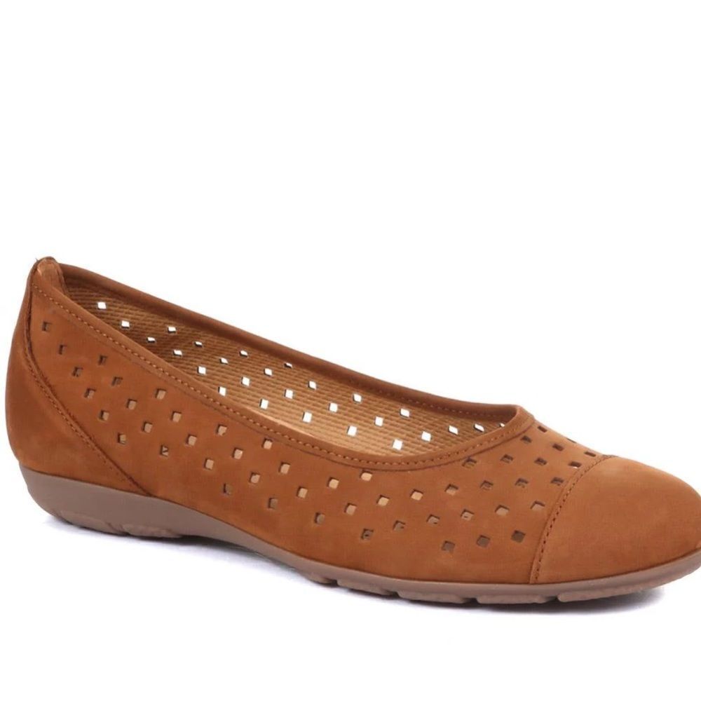 Gabor Hovercraft Ballet Flat Grey Nubuck Suede Perforated Shoes Size 9
